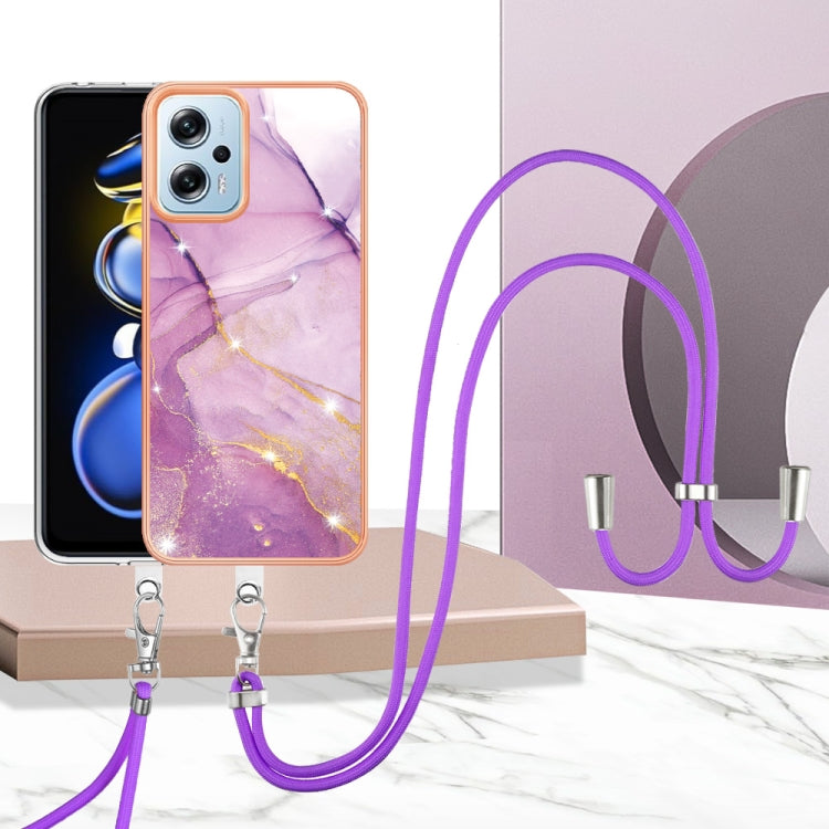 Electroplating Marble Dual-side IMD Phone Case with Lanyard, For Xiaomi Redmi Note 11T Pro / Note 11T Pro+, For Xiaomi Poco M4 Pro 4G, For Xiaomi Poco X4 Pro 5G