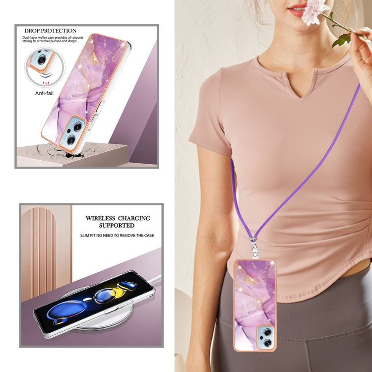 Electroplating Marble Dual-side IMD Phone Case with Lanyard, For Xiaomi Redmi Note 11T Pro / Note 11T Pro+, For Xiaomi Poco M4 Pro 4G, For Xiaomi Poco X4 Pro 5G
