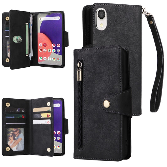 Rivet Buckle 9 Cards Three Fold Leather Phone Case