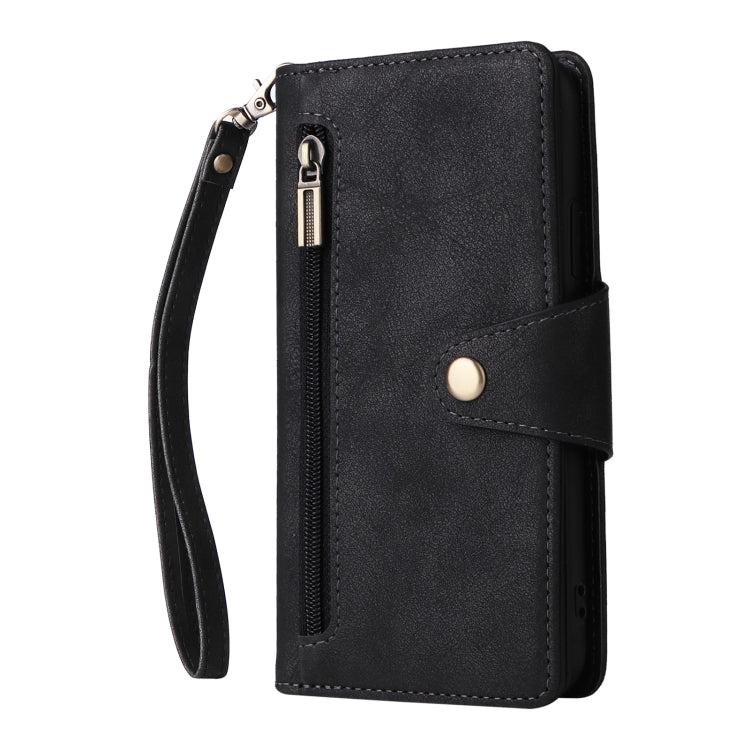 Rivet Buckle 9 Cards Three Fold Leather Phone Case