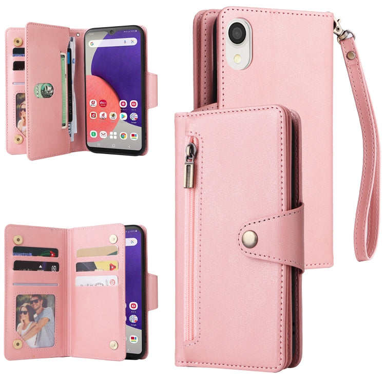 Rivet Buckle 9 Cards Three Fold Leather Phone Case