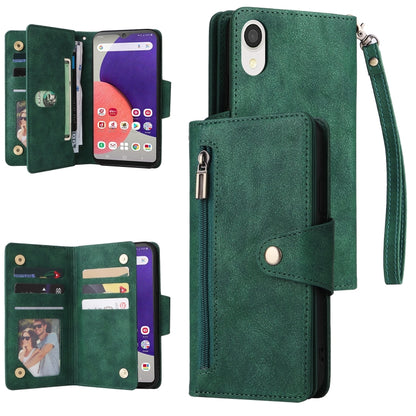 Rivet Buckle 9 Cards Three Fold Leather Phone Case