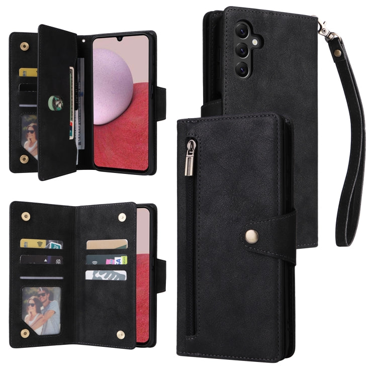 Rivet Buckle 9 Cards Three Fold Leather Phone Case