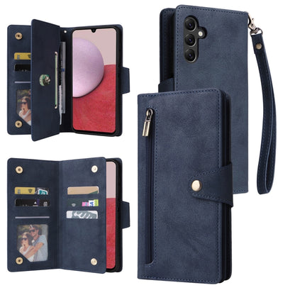 Rivet Buckle 9 Cards Three Fold Leather Phone Case