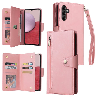 Rivet Buckle 9 Cards Three Fold Leather Phone Case