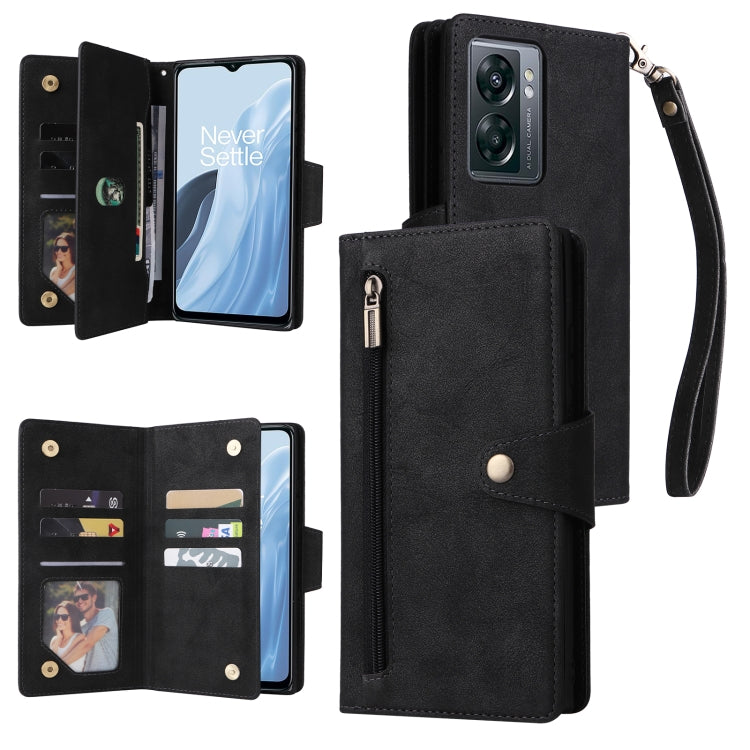 Rivet Buckle 9 Cards Three Fold Leather Phone Case