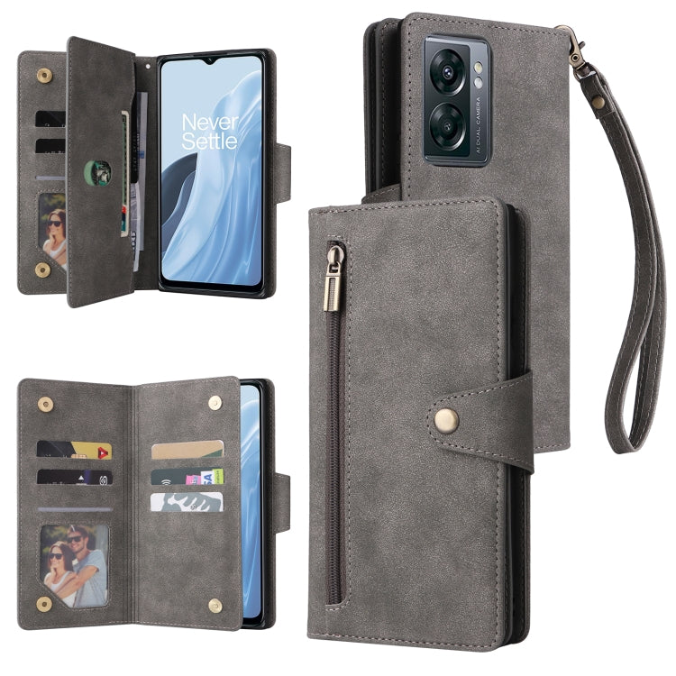 Rivet Buckle 9 Cards Three Fold Leather Phone Case