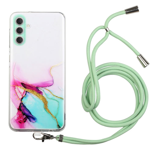 Hollow Marble Pattern TPU Shockproof Phone Case with Neck Strap Rope