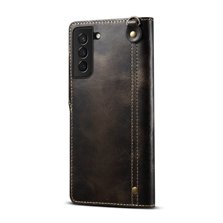 Denior Oil Wax Cowhide Magnetic Button Leather Phone Case