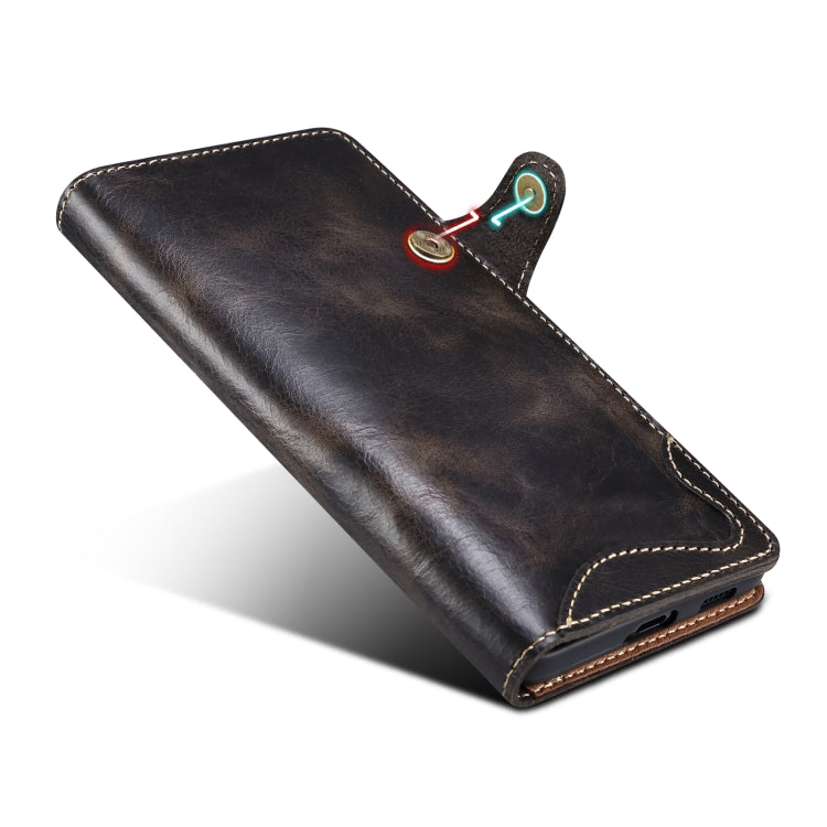 Denior Oil Wax Cowhide Magnetic Button Leather Phone Case