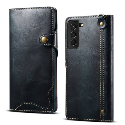 Denior Oil Wax Cowhide Magnetic Button Leather Phone Case