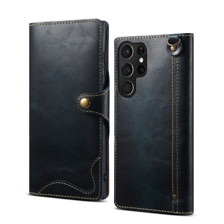 Denior Oil Wax Cowhide Magnetic Button Leather Phone Case