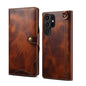 Denior Oil Wax Cowhide Magnetic Button Leather Phone Case