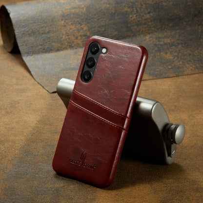 Fierre Shann Oil Wax Texture Leather Phone Case with Card Slots, For Samsung Galaxy S23 5G, For Samsung Galaxy S23+ 5G, For Samsung Galaxy S23 Ultra 5G