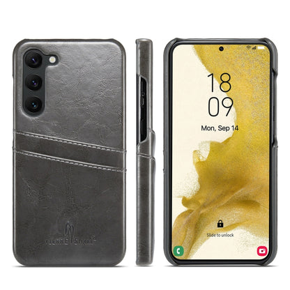 Fierre Shann Oil Wax Texture Leather Phone Case with Card Slots, For Samsung Galaxy S23 5G, For Samsung Galaxy S23+ 5G, For Samsung Galaxy S23 Ultra 5G