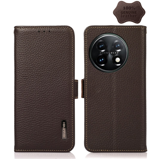 KHAZNEH Side-Magnetic Litchi Genuine Leather RFID Phone Case