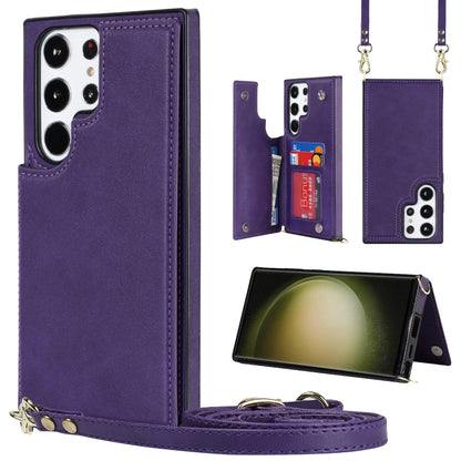 Cross-body Square Double Buckle Flip Card Bag TPU+PU Case, For Samsung Galaxy S23 5G, For Samsung Galaxy S23+ 5G, For Samsung Galaxy S23 Ultra 5G