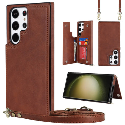 Cross-body Square Double Buckle Flip Card Bag TPU+PU Case, For Samsung Galaxy S23 5G, For Samsung Galaxy S23+ 5G, For Samsung Galaxy S23 Ultra 5G