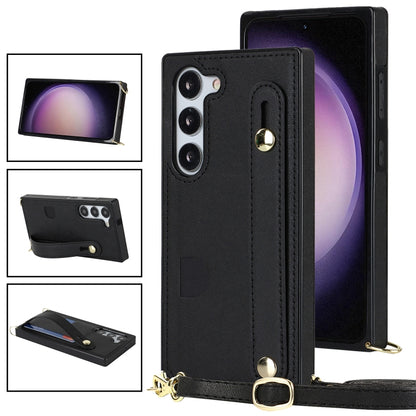 Cross-body Wristband Holder Square Phone Case, For Samsung Galaxy S23 5G, For Samsung Galaxy S23+ 5G, For Samsung Galaxy S23 Ultra 5G