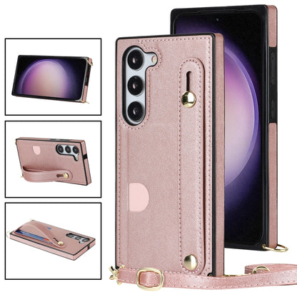 Cross-body Wristband Holder Square Phone Case, For Samsung Galaxy S23 5G, For Samsung Galaxy S23+ 5G, For Samsung Galaxy S23 Ultra 5G