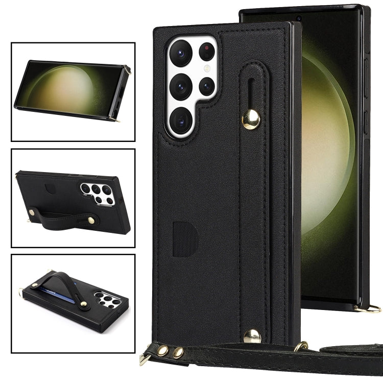 Cross-body Wristband Holder Square Phone Case, For Samsung Galaxy S23 5G, For Samsung Galaxy S23+ 5G, For Samsung Galaxy S23 Ultra 5G
