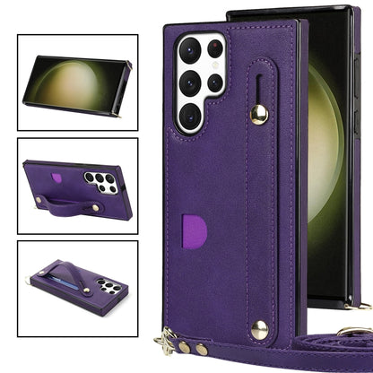 Cross-body Wristband Holder Square Phone Case, For Samsung Galaxy S23 5G, For Samsung Galaxy S23+ 5G, For Samsung Galaxy S23 Ultra 5G