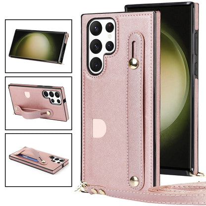 Cross-body Wristband Holder Square Phone Case, For Samsung Galaxy S23 5G, For Samsung Galaxy S23+ 5G, For Samsung Galaxy S23 Ultra 5G