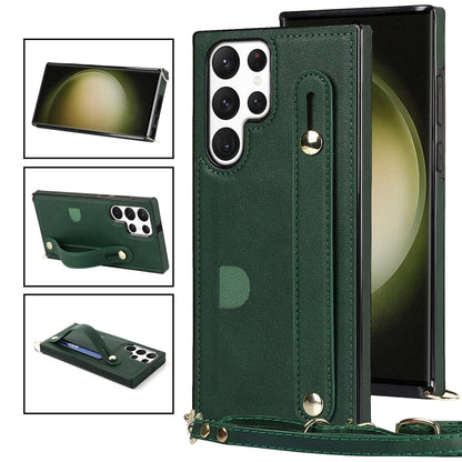 Cross-body Wristband Holder Square Phone Case, For Samsung Galaxy S23 5G, For Samsung Galaxy S23+ 5G, For Samsung Galaxy S23 Ultra 5G