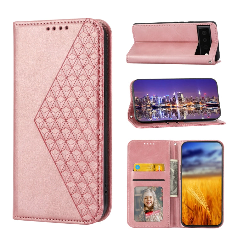Cubic Grid Calf Texture Magnetic Closure Leather Phone Case, For Google Pixel 7A