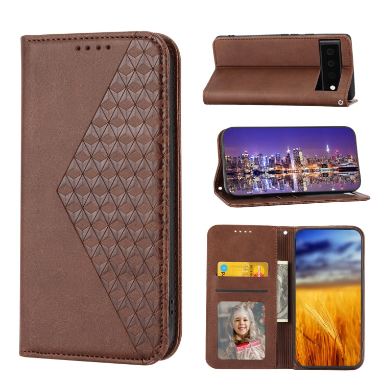 Cubic Grid Calf Texture Magnetic Closure Leather Phone Case, For Google Pixel 7A