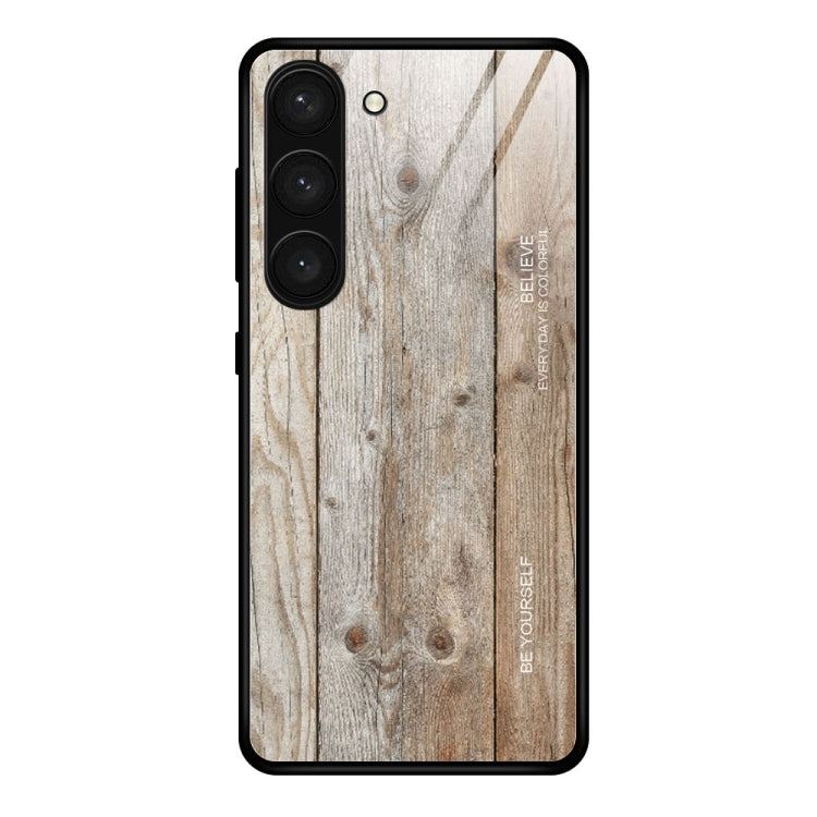 For Samsung Galaxy S23 5G Wood Grain Glass Phone Case