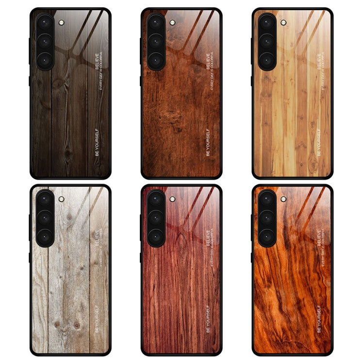 For Samsung Galaxy S23 5G Wood Grain Glass Phone Case