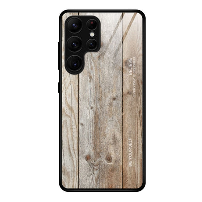 For Samsung Galaxy S23 Ultra 5G Wood Grain Glass Phone Case