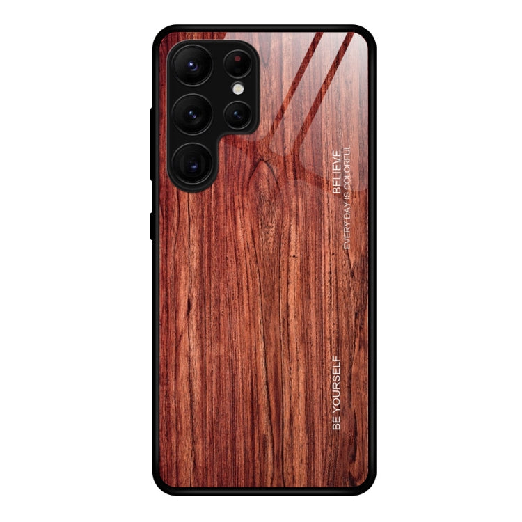 For Samsung Galaxy S23 Ultra 5G Wood Grain Glass Phone Case