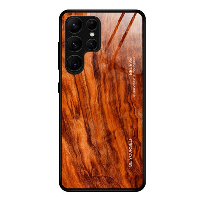 For Samsung Galaxy S23 Ultra 5G Wood Grain Glass Phone Case