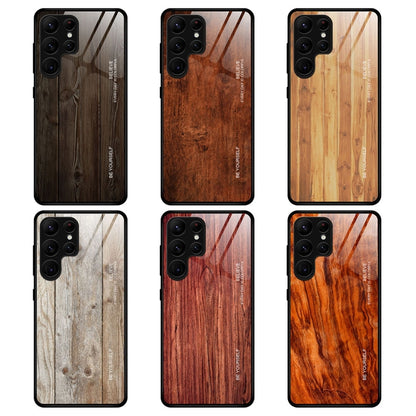 For Samsung Galaxy S23 Ultra 5G Wood Grain Glass Phone Case