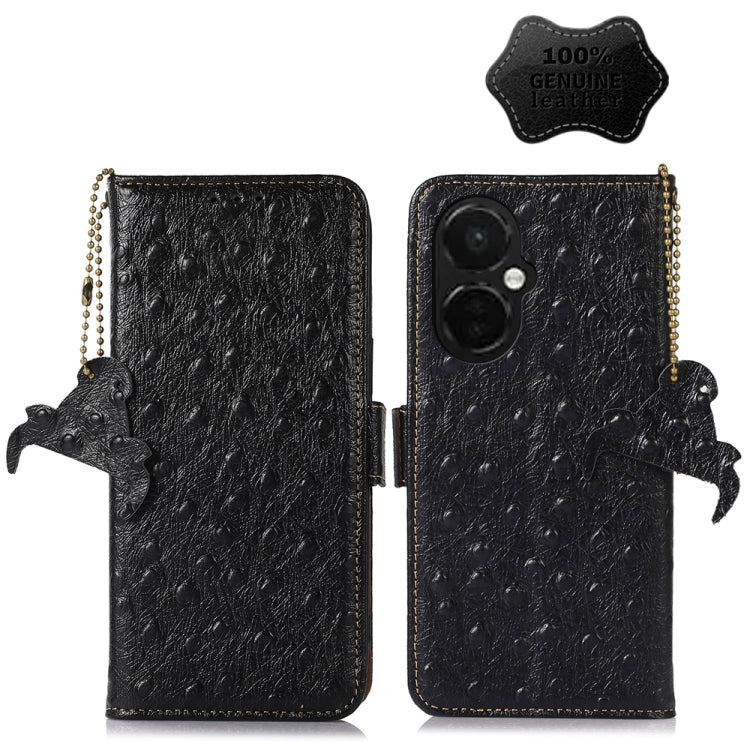 For OnePlus Nord CE 3 Lite Ostrich Pattern Genuine Leather RFID Phone Case, For OnePlus Nord CE 3 Lite