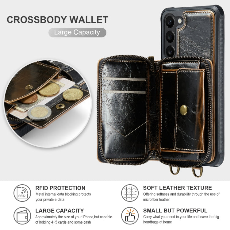 For Samsung Galaxy S23 5G JEEHOOD C22 Series Zipper Wallet Leather Phone Case with Dual Lanyard