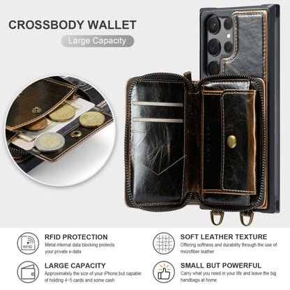 For Samsung Galaxy S23 Ultra 5G JEEHOOD C22 Series Zipper Wallet Leather Phone Case with Dual Lanyard