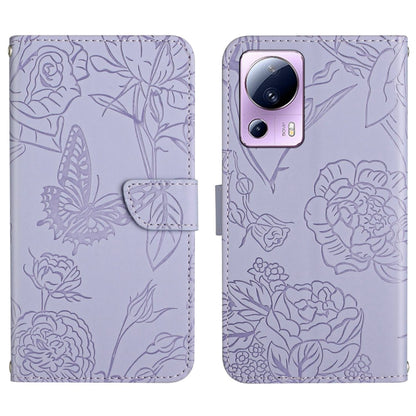 HT03 Skin Feel Butterfly Embossed Flip Leather Phone Case