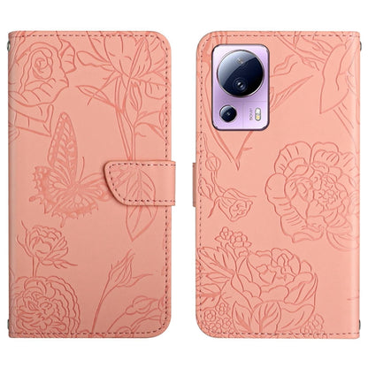 HT03 Skin Feel Butterfly Embossed Flip Leather Phone Case