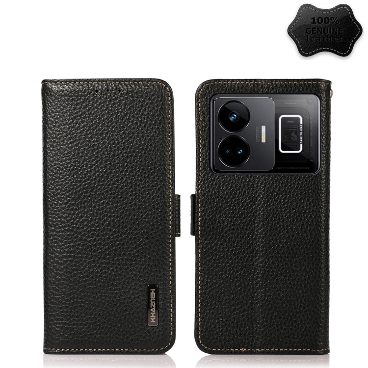 KHAZNEH Side-Magnetic Litchi Genuine Leather RFID Phone Case