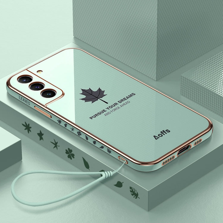 9D Plating Maple Leaf Silicone Phone Case with Strap, For Samsung Galaxy S23 5G, For Samsung Galaxy S23+ 5G, For Samsung Galaxy S23 Ultra 5G, For Samsung Galaxy S22 5G, For Samsung Galaxy S22+ 5G