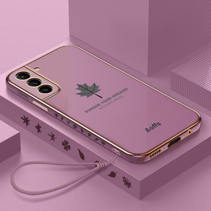 9D Plating Maple Leaf Silicone Phone Case with Strap, For Samsung Galaxy S23 5G, For Samsung Galaxy S23+ 5G, For Samsung Galaxy S23 Ultra 5G, For Samsung Galaxy S22 5G, For Samsung Galaxy S22+ 5G