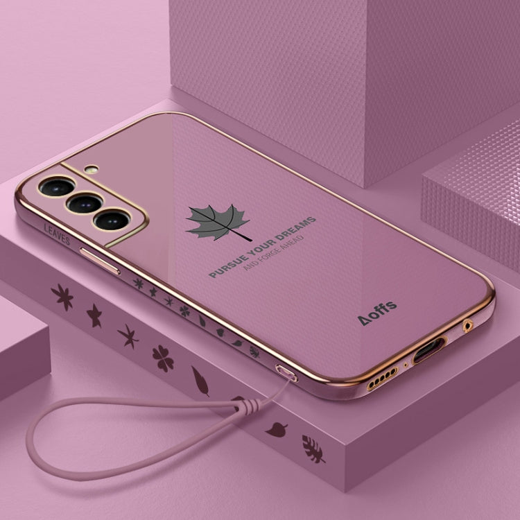 9D Plating Maple Leaf Silicone Phone Case with Strap, For Samsung Galaxy S23 5G, For Samsung Galaxy S23+ 5G, For Samsung Galaxy S23 Ultra 5G, For Samsung Galaxy S22 5G, For Samsung Galaxy S22+ 5G