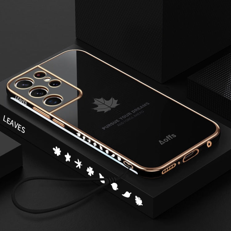 9D Plating Maple Leaf Silicone Phone Case with Strap, For Samsung Galaxy S23 5G, For Samsung Galaxy S23+ 5G, For Samsung Galaxy S23 Ultra 5G, For Samsung Galaxy S22 5G, For Samsung Galaxy S22+ 5G