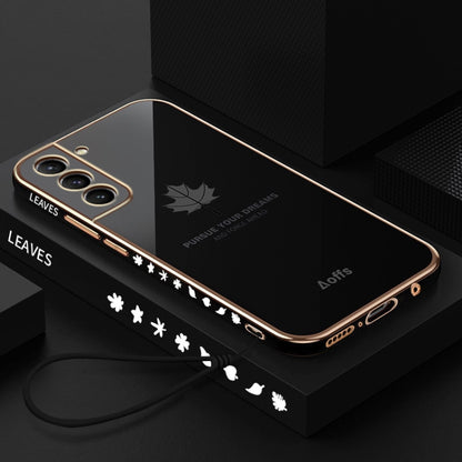 9D Plating Maple Leaf Silicone Phone Case with Strap, For Samsung Galaxy S23 5G, For Samsung Galaxy S23+ 5G, For Samsung Galaxy S23 Ultra 5G, For Samsung Galaxy S22 5G, For Samsung Galaxy S22+ 5G