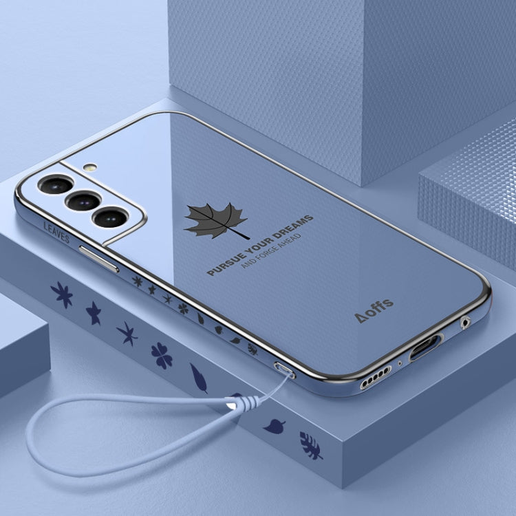 9D Plating Maple Leaf Silicone Phone Case with Strap, For Samsung Galaxy S23 5G, For Samsung Galaxy S23+ 5G, For Samsung Galaxy S23 Ultra 5G, For Samsung Galaxy S22 5G, For Samsung Galaxy S22+ 5G