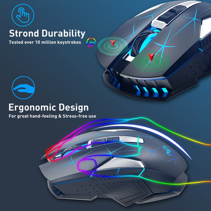 HXSJ T300 7 Keys 2400DPI 2.4G Colorful Luminous Wireless Mouse, T300 Black