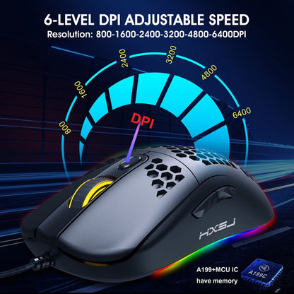 HXSJ X600 6 Keys RGB Luminous Macro Programming Wired Gaming Mouse, X600